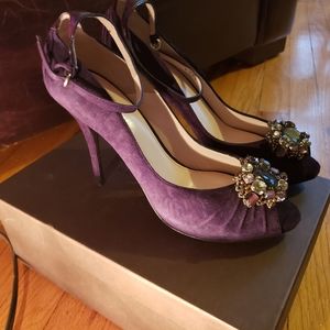 Vintage! Mid-00s 9 Elie Tahari gem crystal eggplant heels Ankle strap